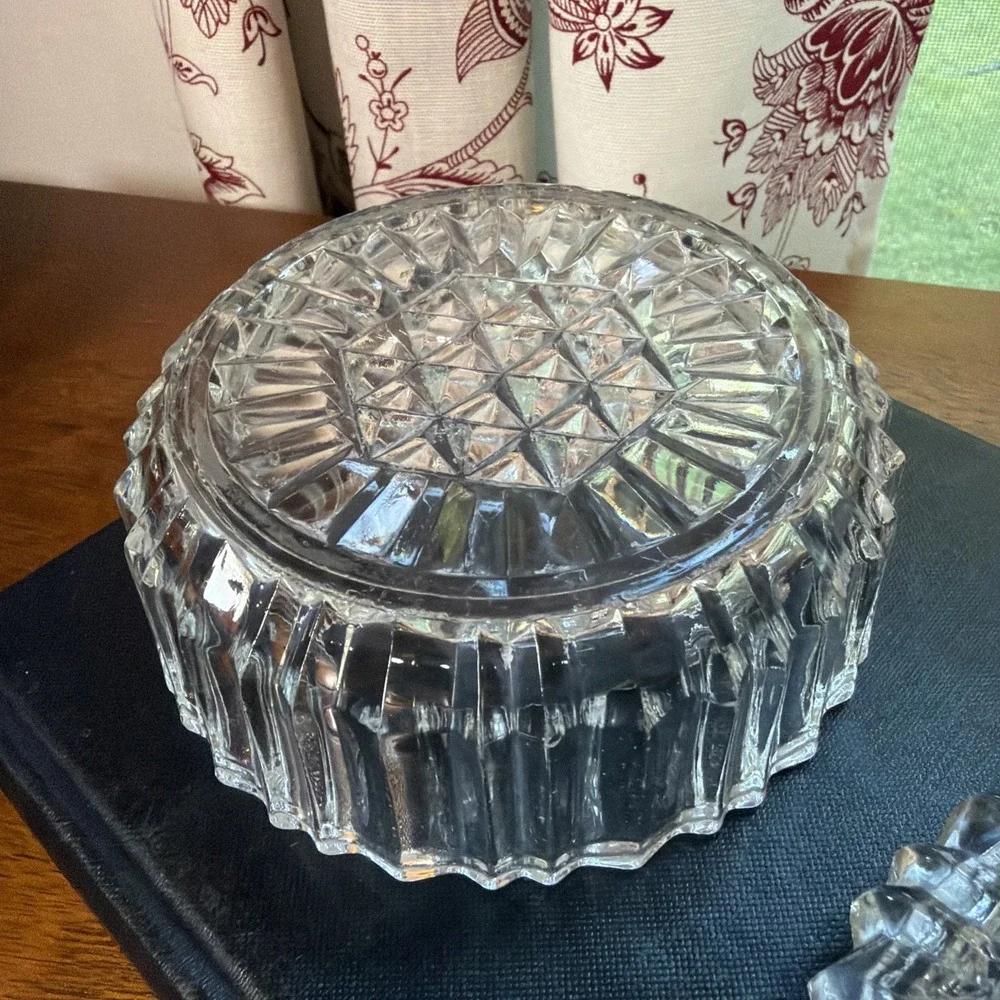 Vintage Pressed Glass Clear Vanity Lidded Powder Jar